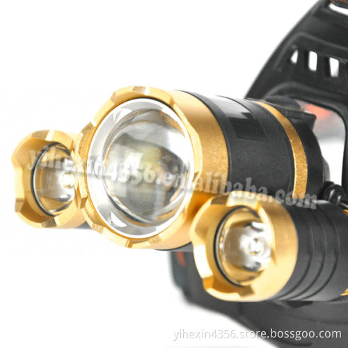 Adjustable 4 Modes RJ3000 T6+2R2 LED Headlight Hunting Headlamp Golden (2x18650)